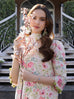 Crimson embroidered & digital printed linen 3-piece suit with organza patch, linen dupatta, and trouser