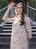 Crimson embroidered & digital printed linen 3-piece suit with organza patch, linen dupatta, and trouser