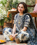 Sapphire-inspired luxury lawn suit with embroidery, chiffon dupatta & cotton trouser