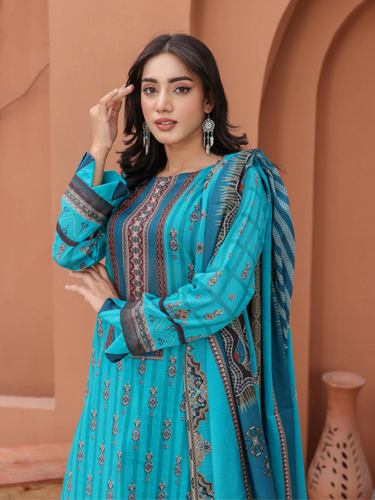 Unstitched Premium Lawn Vol#19 (2025) – Digital Airjet Bana Dora Shirt (2.75 Mtr), Dupatta (2.25 Mtr), Cotton Dyed Shutleless Trouser (2.25 Mtr) – Fresh & Elegant Summer Look