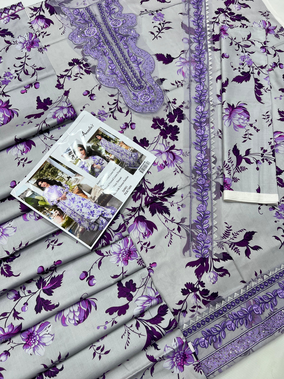 Aneela's Collection MidSeason Embroidered & Digital Printed Linen 3Pc Suit with Dupatta