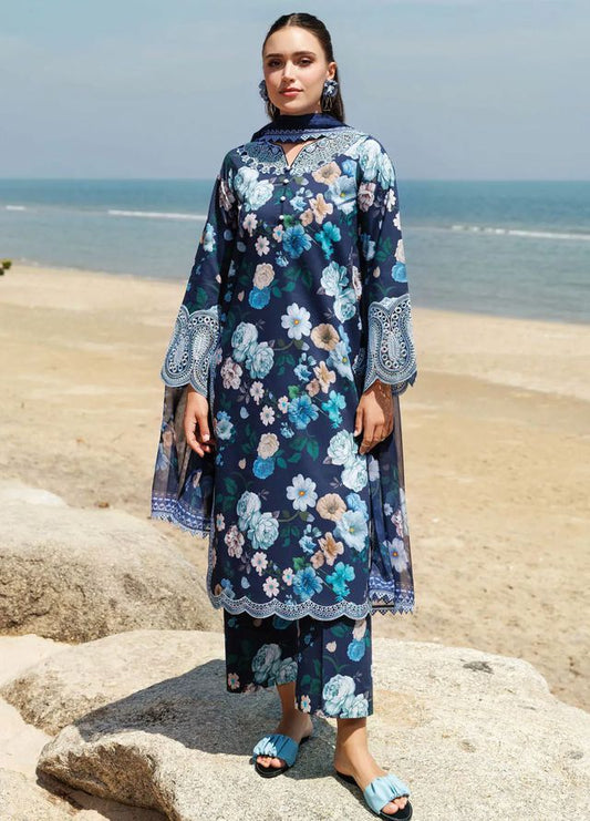 Farasha Aurea replica – embroidered lawn 3pc suit with organza borders, digital printed shirt & trouser, and chiffon dupatta – Rs. 3,950/-