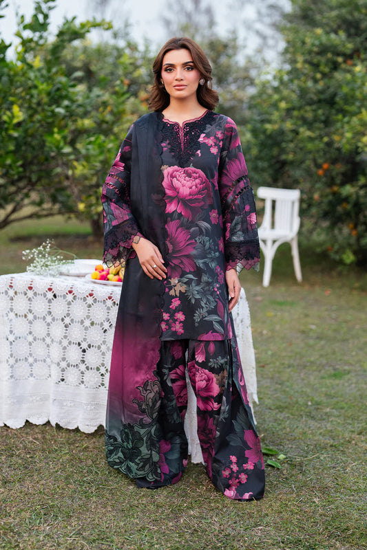 Iznik replica – printed lawn 3pc suit with embroidered neckline & sleeve laces, silk dupatta with embroidered corners – Rs. 3,950/-